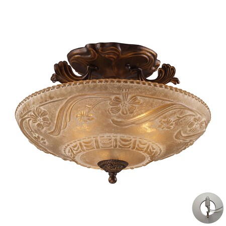 Elk Lighting Restoration 3-Lght Semi Flsh Golden Brnz w/Amber Glass 08101-AGB-LA
